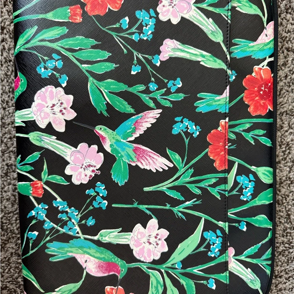 Kate Spade New York Leather padded zip laptop portfolio black tropical print 13”